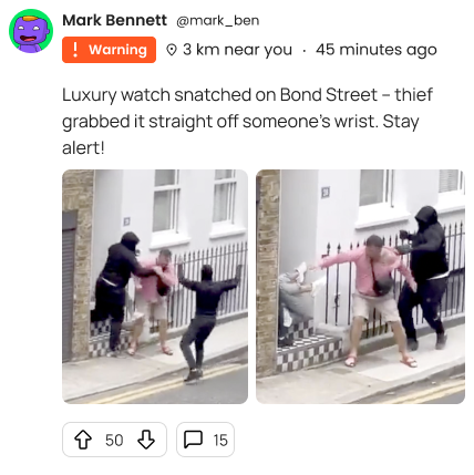 Luxury watch snatched on Bond Street – thief grabbed it straight off someone’s wrist. Stay alert! 